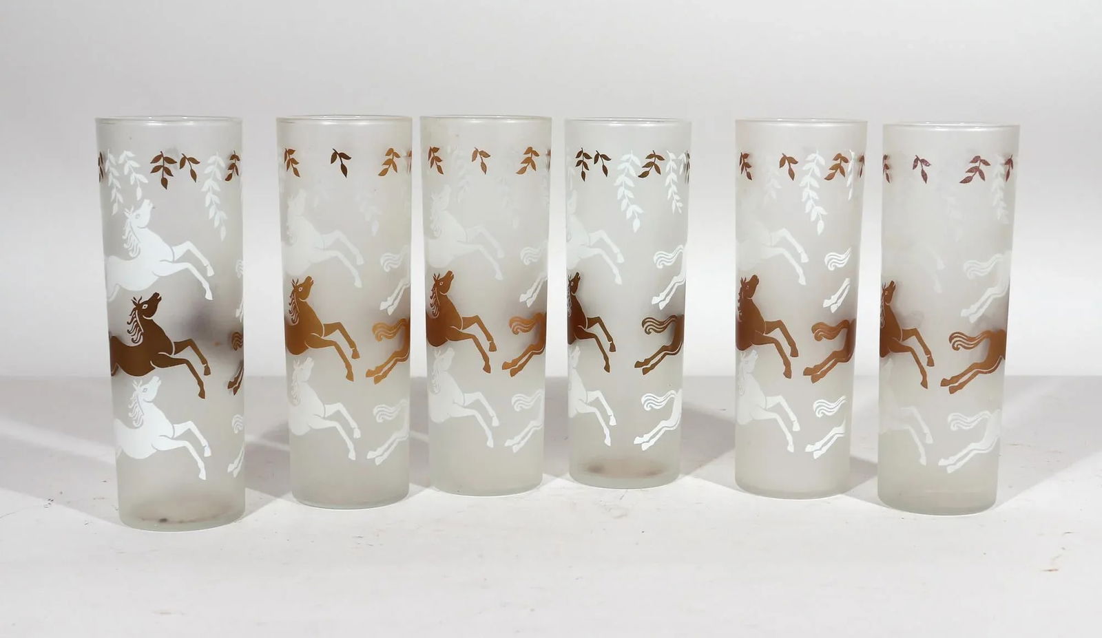 Libbey Cavalcade Galloping Horse Tom Collins Cocktail Glasses- Mid-Century Modern Glasses- Set of Tw - 3