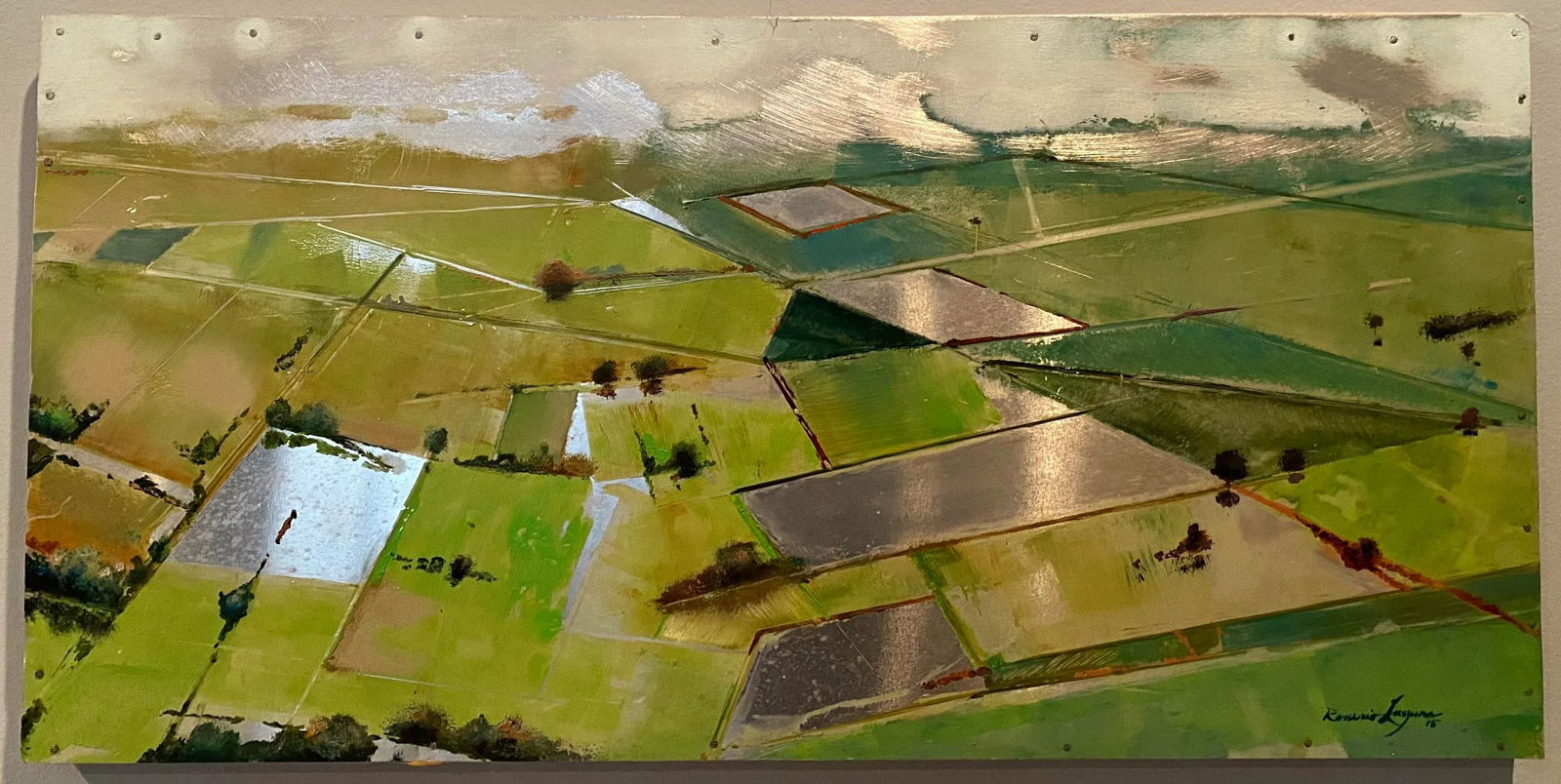 Metalandscape 2 by Rosario-Laguna Contemporary Aerial View Landscape Oil Painting on Aluminum - 5