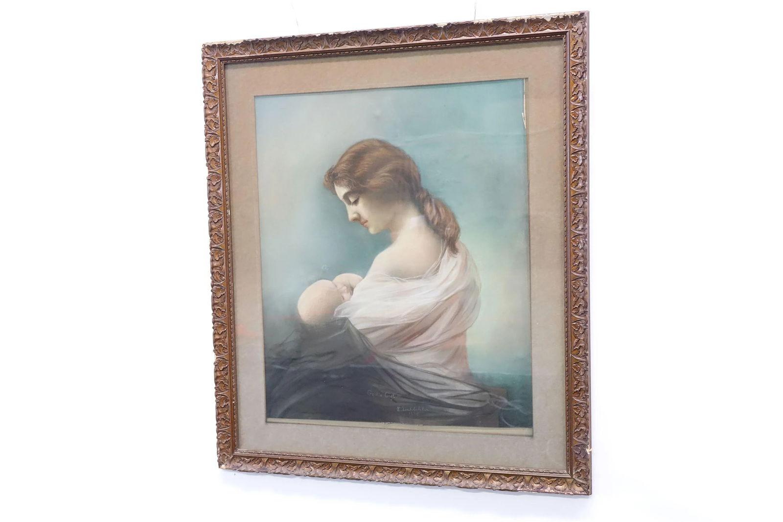 1915 "Gods Gift" Figurative Watercolor Painting Signed by E. Lochlilar, Framed - 2