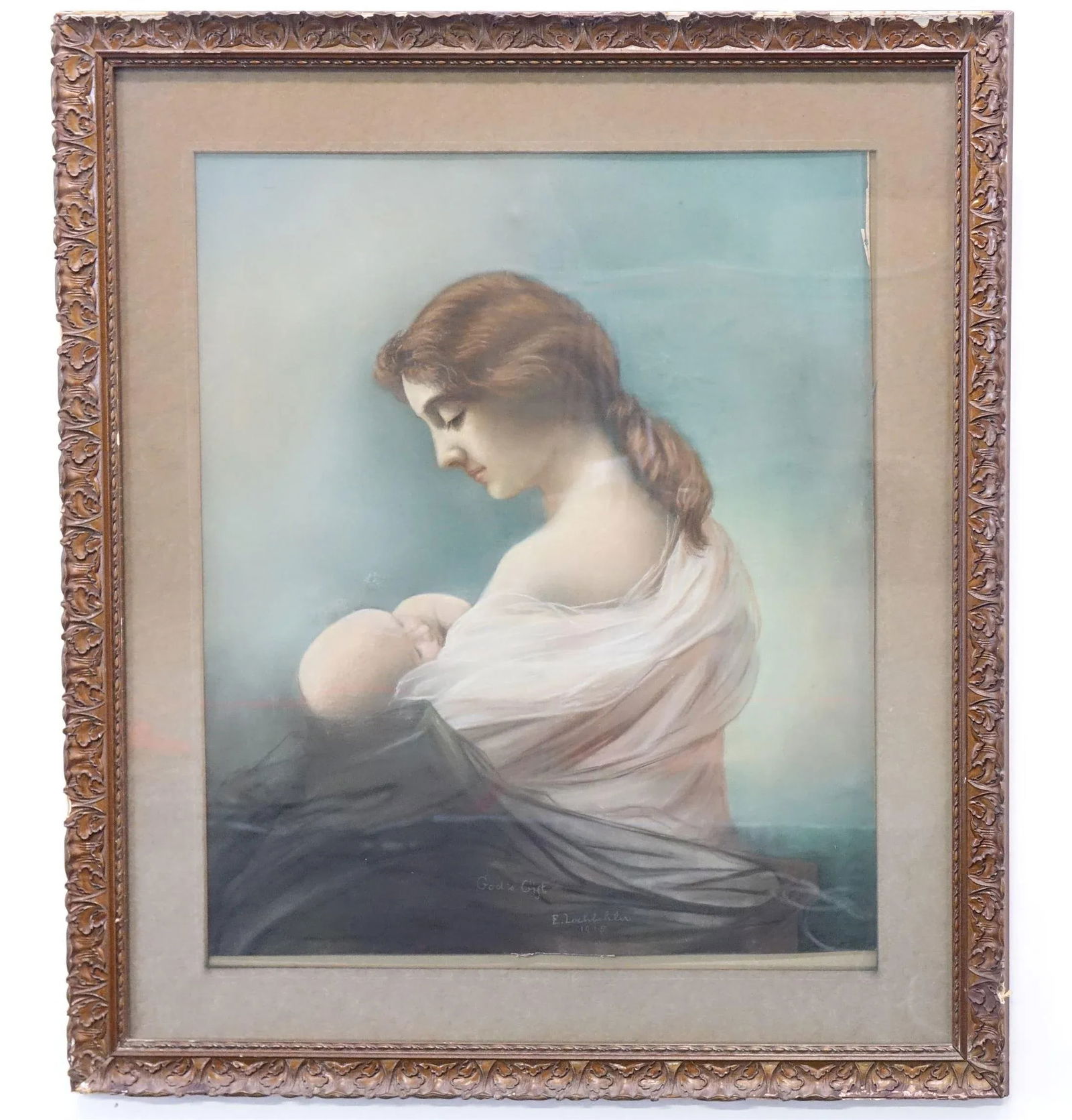 1915 "Gods Gift" Figurative Watercolor Painting Signed by E. Lochlilar, Framed - 8