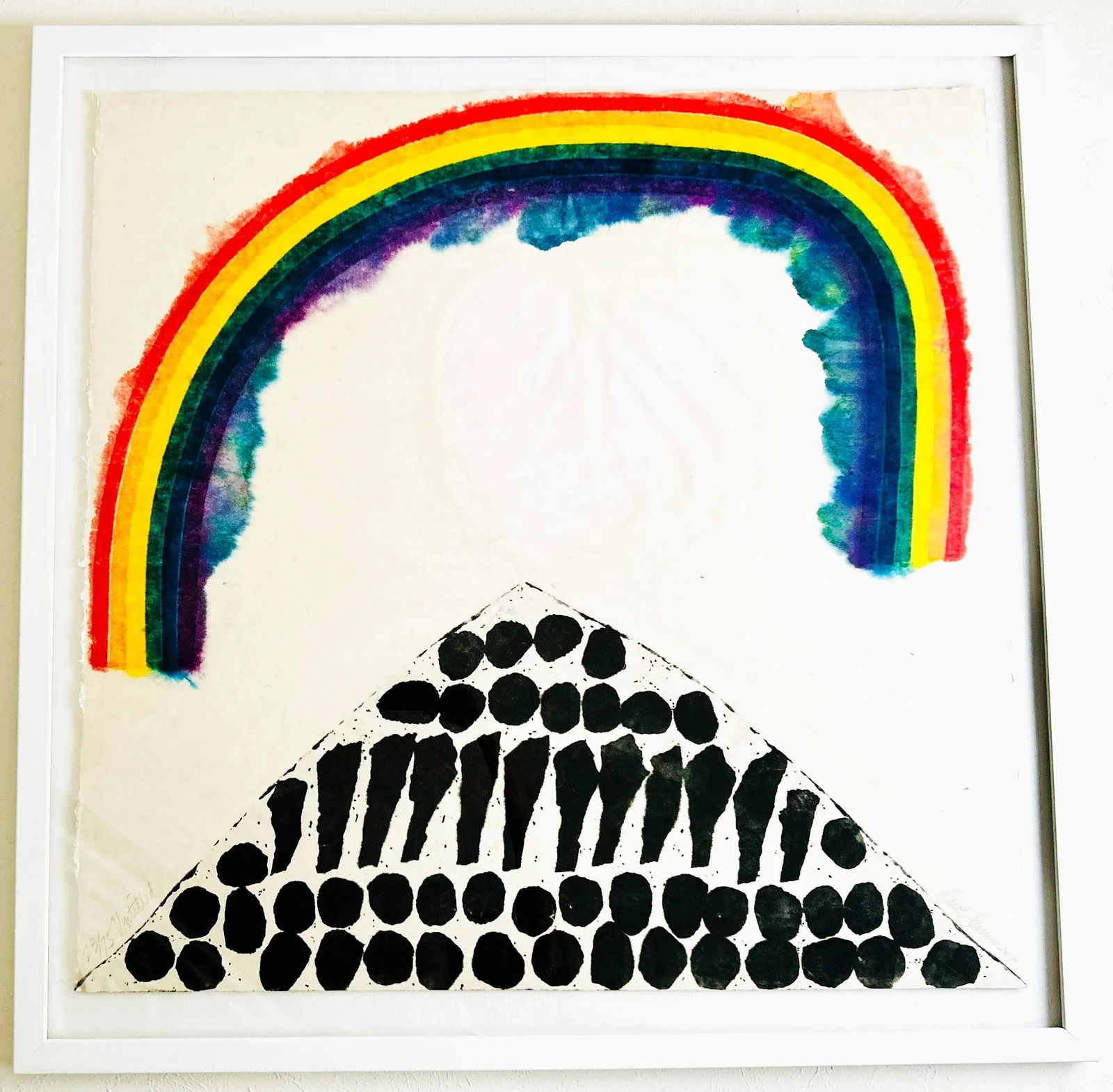 Original Signed Carol Summers "Untitled" Rainbow Woodcut, Framed - 2