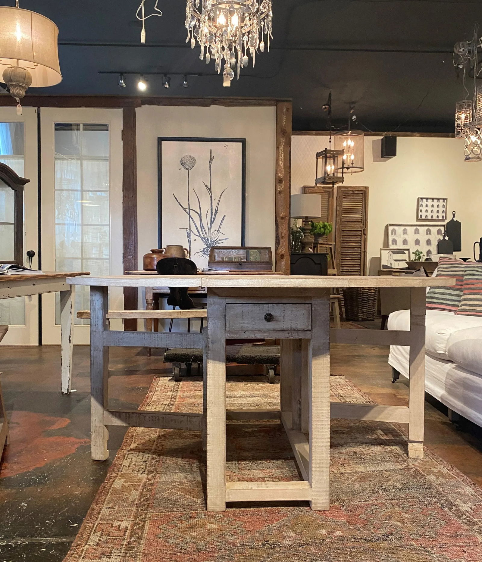 Vintage 60" Dovetail White Washed Rustic Drop Leaf Dining Table - 10