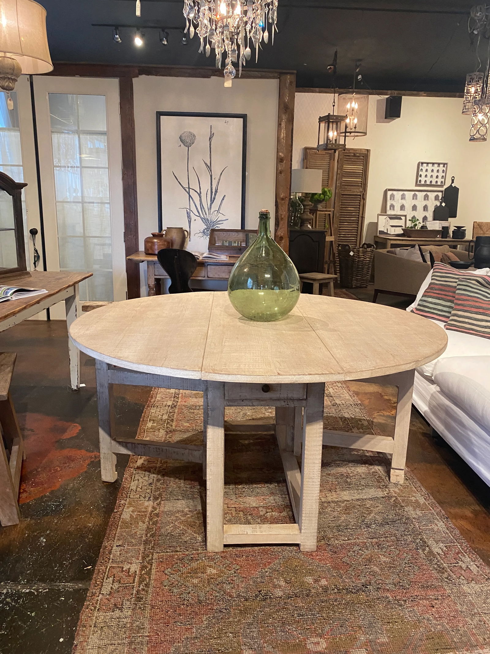 Vintage 60" Dovetail White Washed Rustic Drop Leaf Dining Table - 3