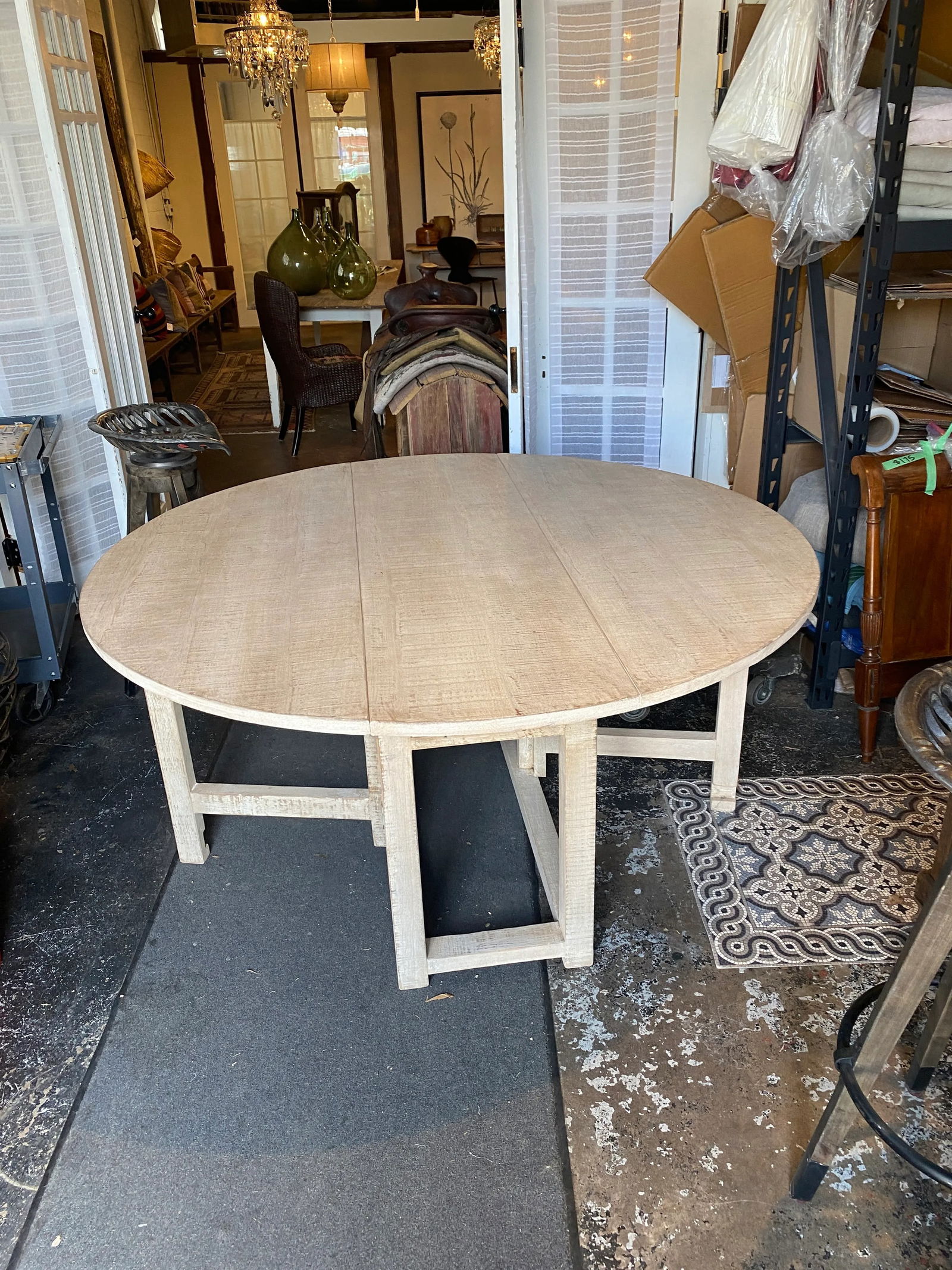 Vintage 60" Dovetail White Washed Rustic Drop Leaf Dining Table - 4