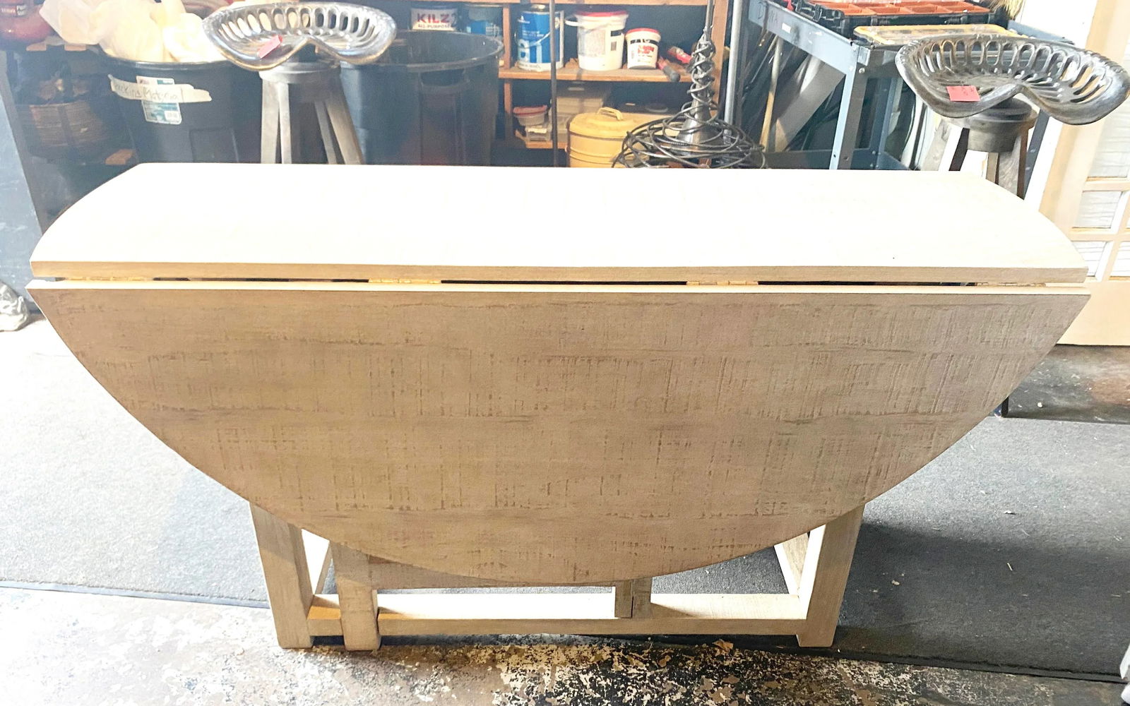 Vintage 60" Dovetail White Washed Rustic Drop Leaf Dining Table - 5