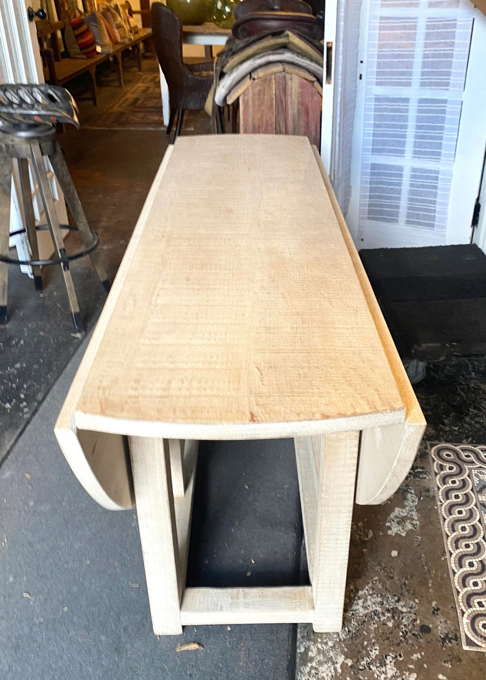 Vintage 60" Dovetail White Washed Rustic Drop Leaf Dining Table - 7