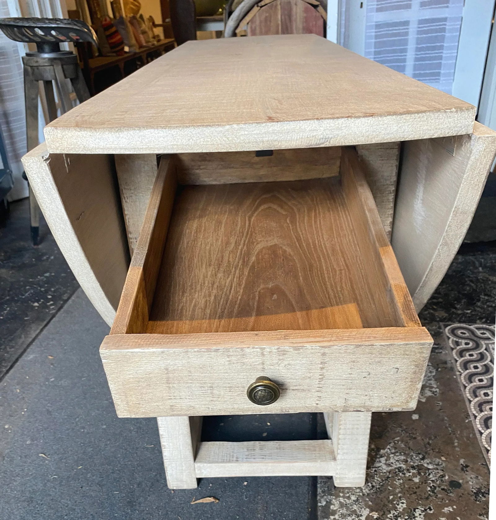 Vintage 60" Dovetail White Washed Rustic Drop Leaf Dining Table - 9