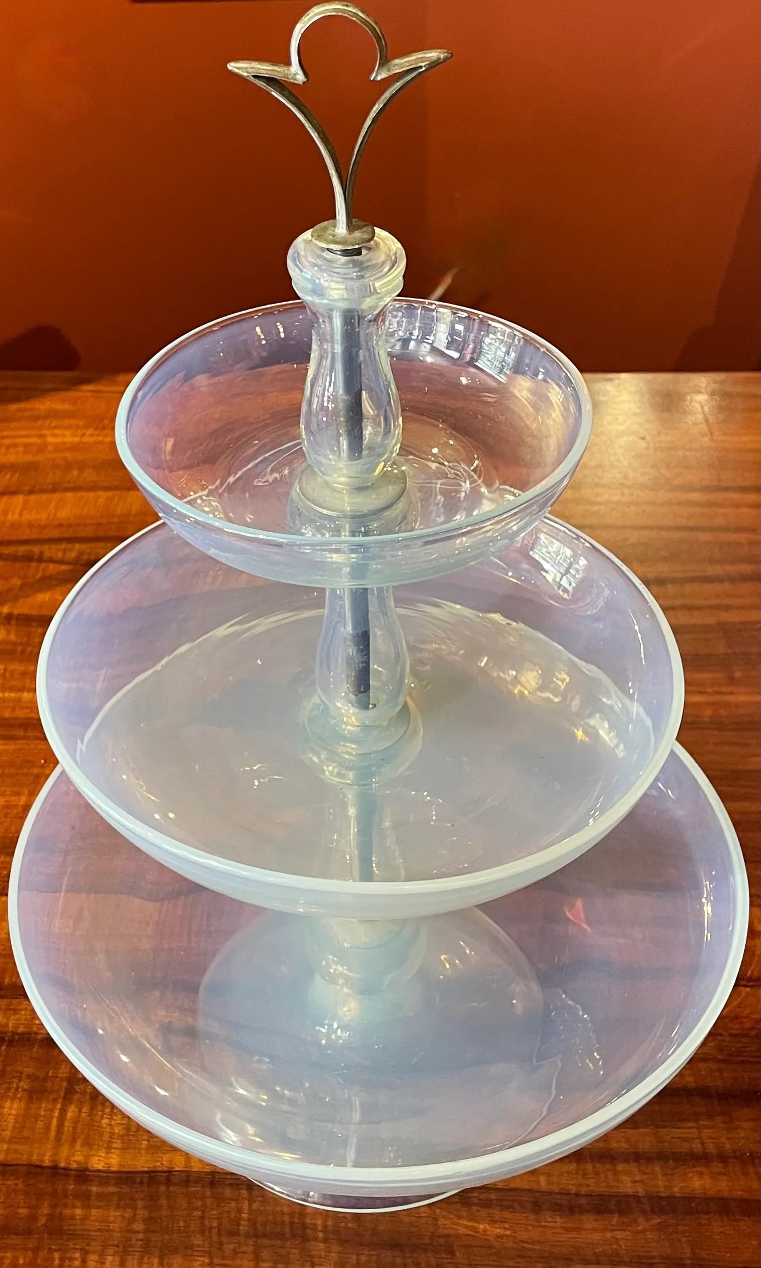 Midcentury Modern Three Tiered Murano Opaline Glass Dish - 2