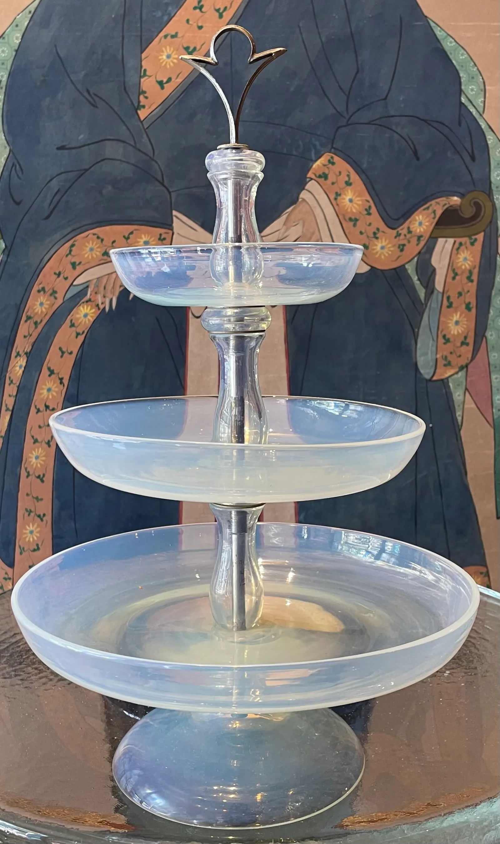 Midcentury Modern Three Tiered Murano Opaline Glass Dish - 8