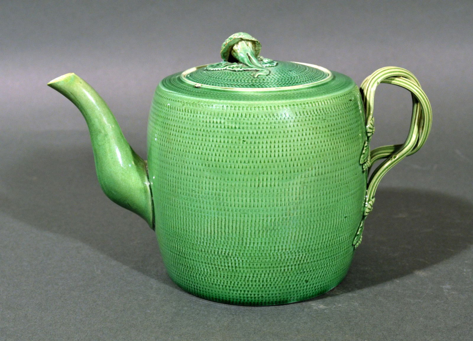 English Creamware Pottery Green Glazed Teapot & Cover, Swinton, Yorkshire - 10