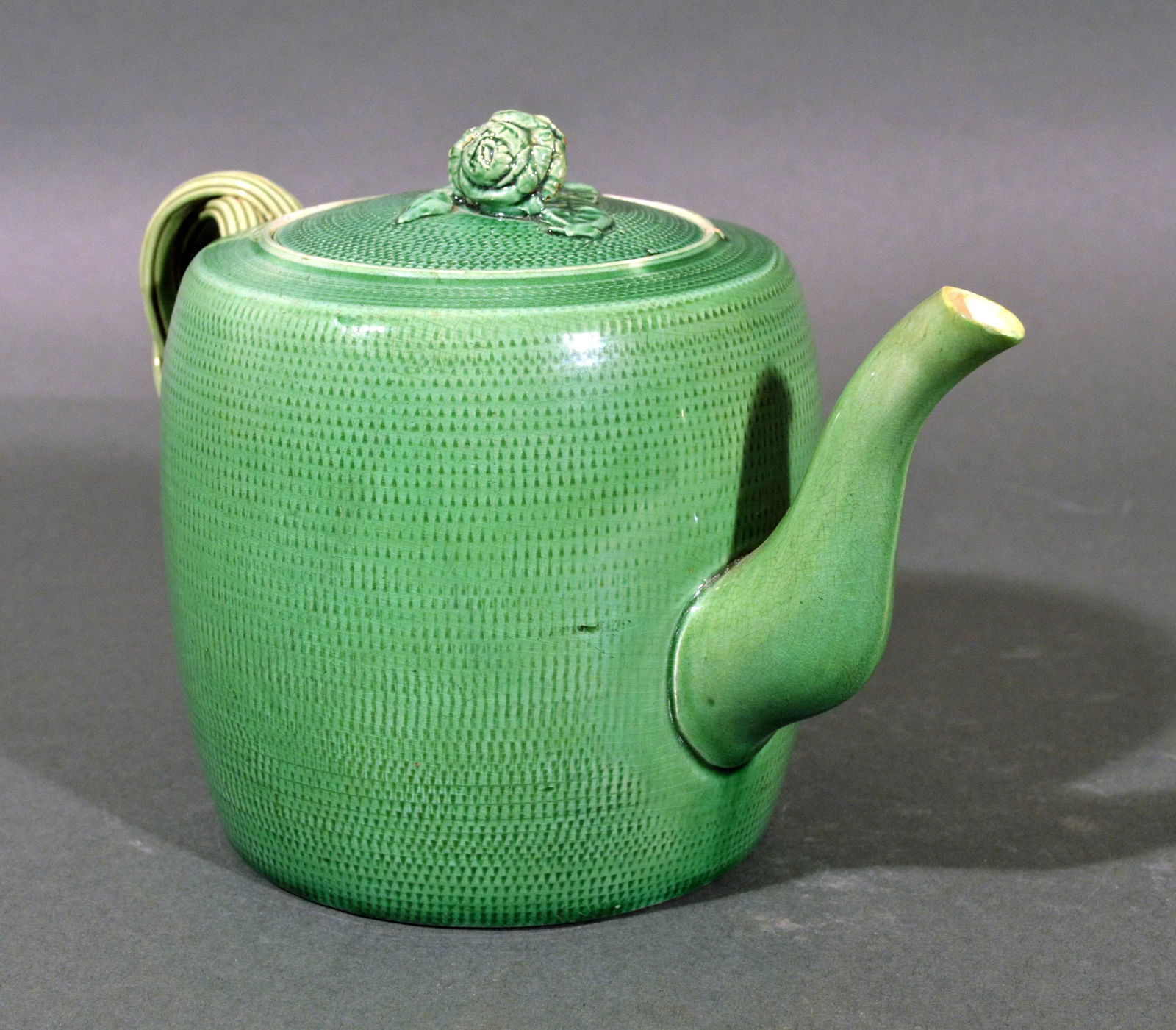 English Creamware Pottery Green Glazed Teapot & Cover, Swinton, Yorkshire - 2