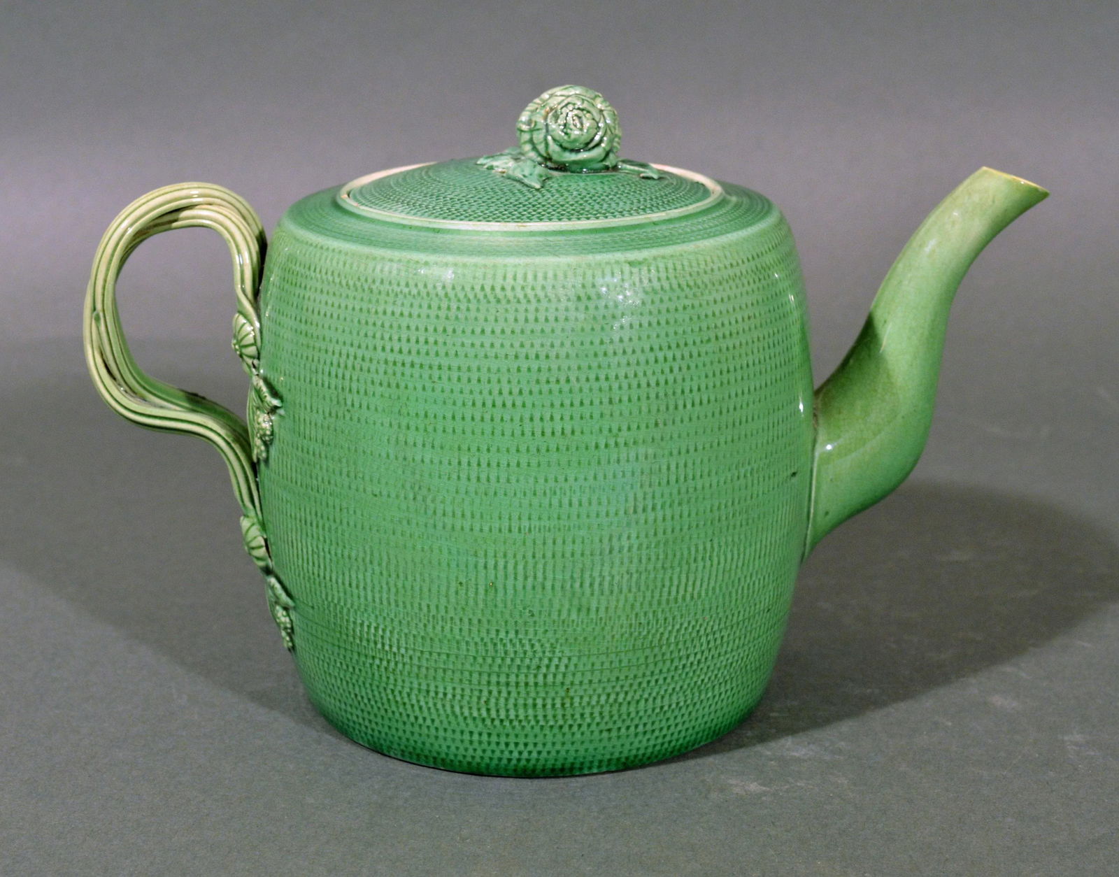 English Creamware Pottery Green Glazed Teapot & Cover, Swinton, Yorkshire - 6