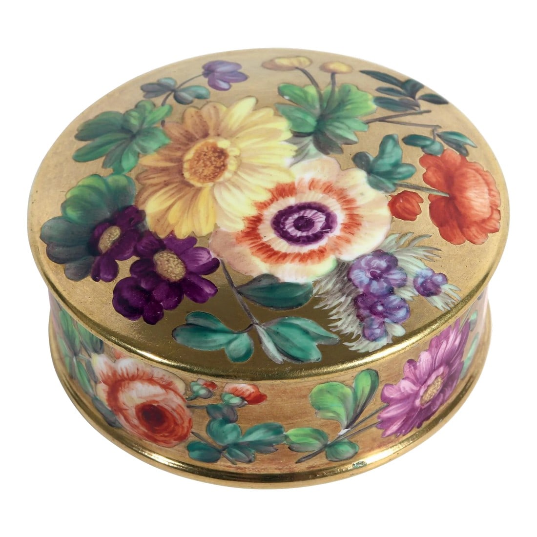 English Porcelain Gold-Ground Botanical Patch Box With Irish References, "Forget Not Erin" Motto (1 of 11)