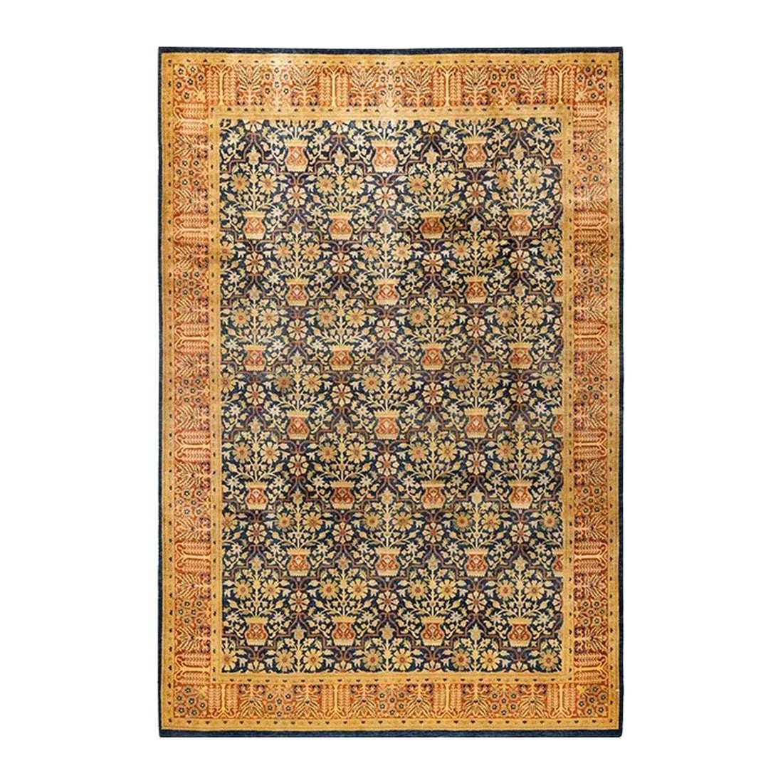 Mogul, One-of-a-Kind Hand-Knotted Area Rug in Blue, 6' 1" x 9' 1": With understated palettes and allover designs, the rugs in the Mogul Collection will bring timeless sophistication to any room. Influenced by a spectrum of Turkish, Indian, and Persian designs, the