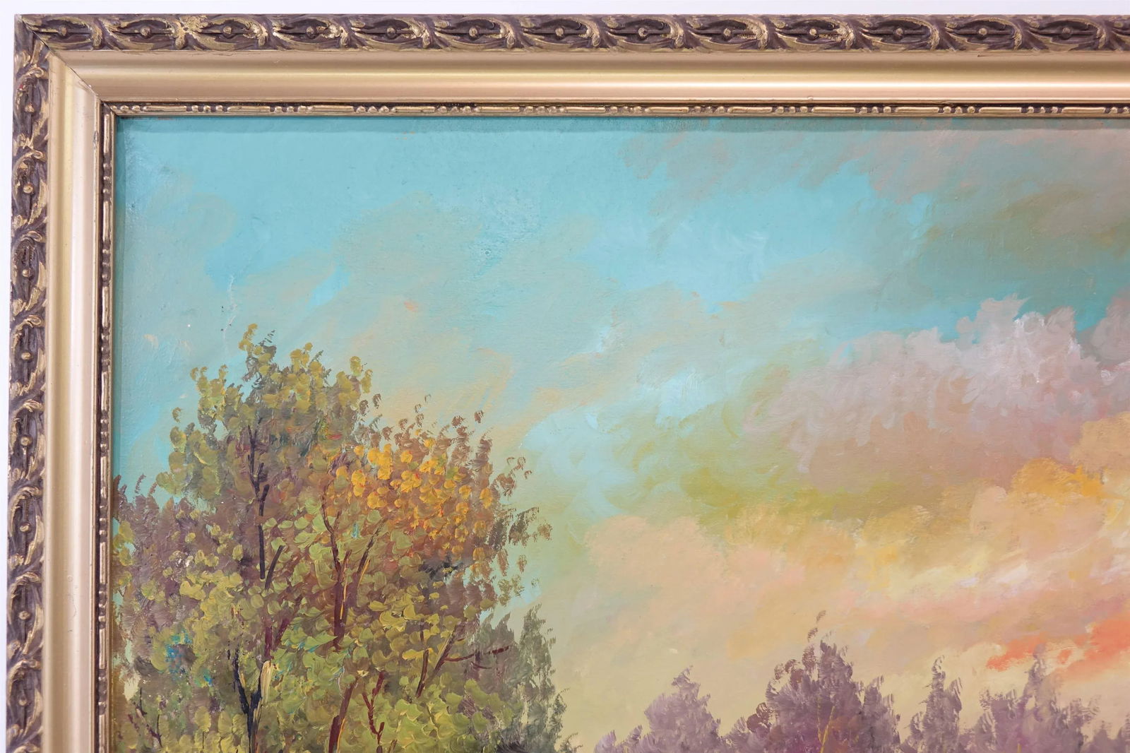 Serenity in the Village - Vintage Village Scene Original Oil Painting on Canvas, Signed - 2