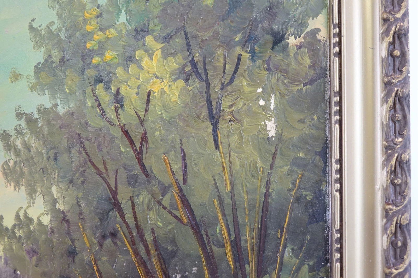 Serenity in the Village - Vintage Village Scene Original Oil Painting on Canvas, Signed - 3