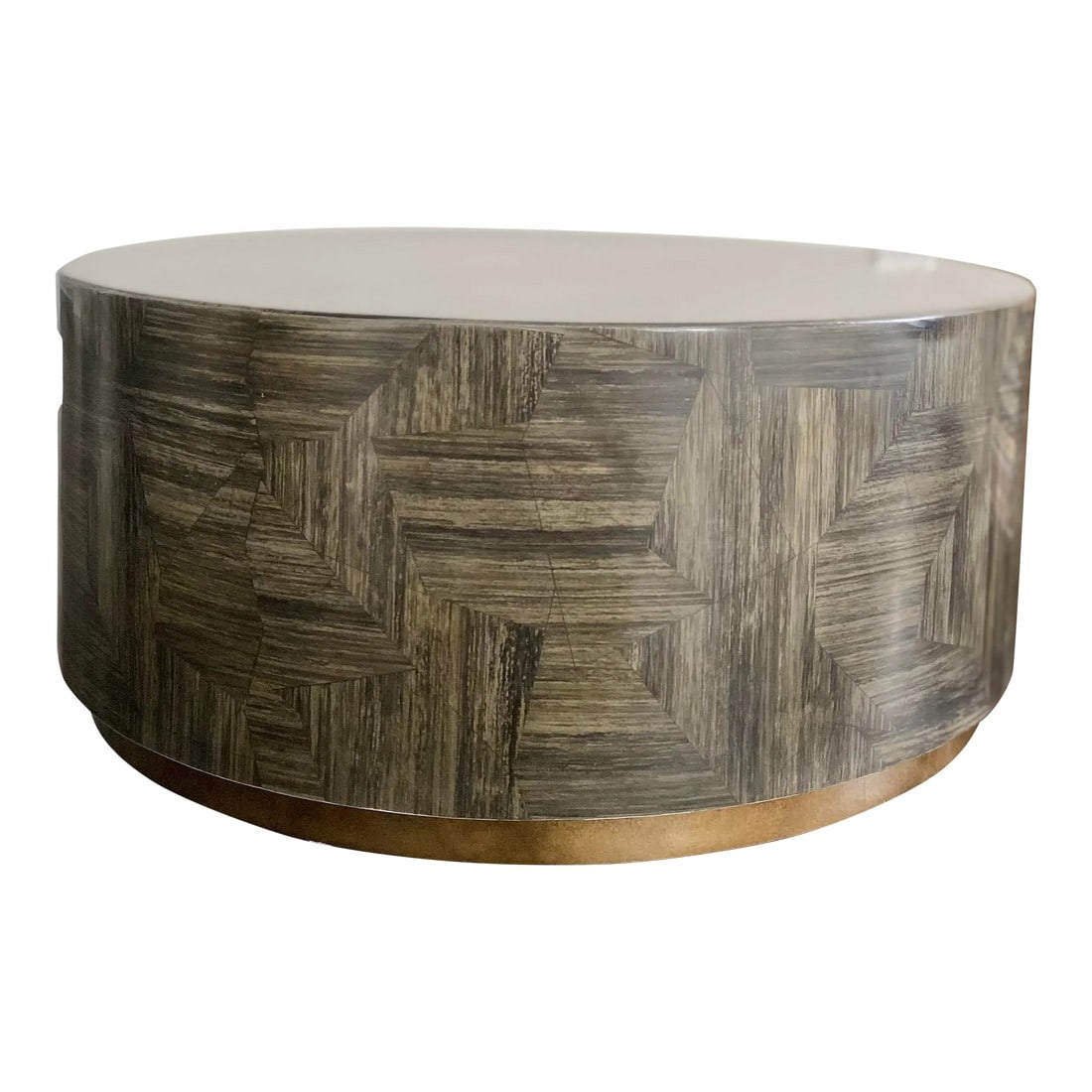 Made Goods Boyd Sleek Black Horn Inlay Modern Round Coffee Table: Short Sleek Black Horn Inlay Modern Round Coffee Table by High End Designer Made Goods Boyd Coffee Table Retails $2375 Sleek black faux horn inlay in geometric patterns across a highly modern round sh