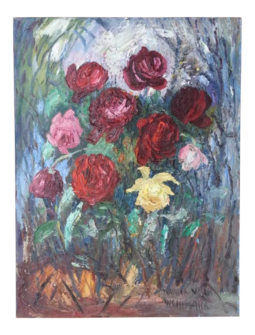 Late 19th Century "Des Roses" Oil Painting: Nador's body of work primarily included scenes from the french countryside, nude portraits of women, flowers and still-lifes. He favoured painting techniques that brought out a lively quality in