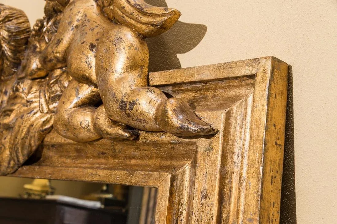 Gold Framed Mirror With Two Putti/ Angels - 3