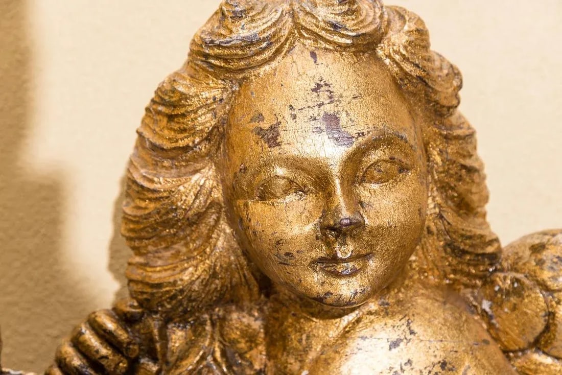 Gold Framed Mirror With Two Putti/ Angels - 4