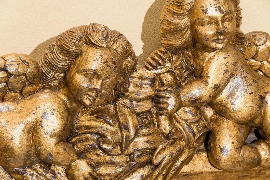 Gold Framed Mirror With Two Putti/ Angels - 5