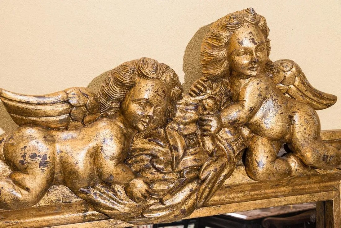 Gold Framed Mirror With Two Putti/ Angels - 6