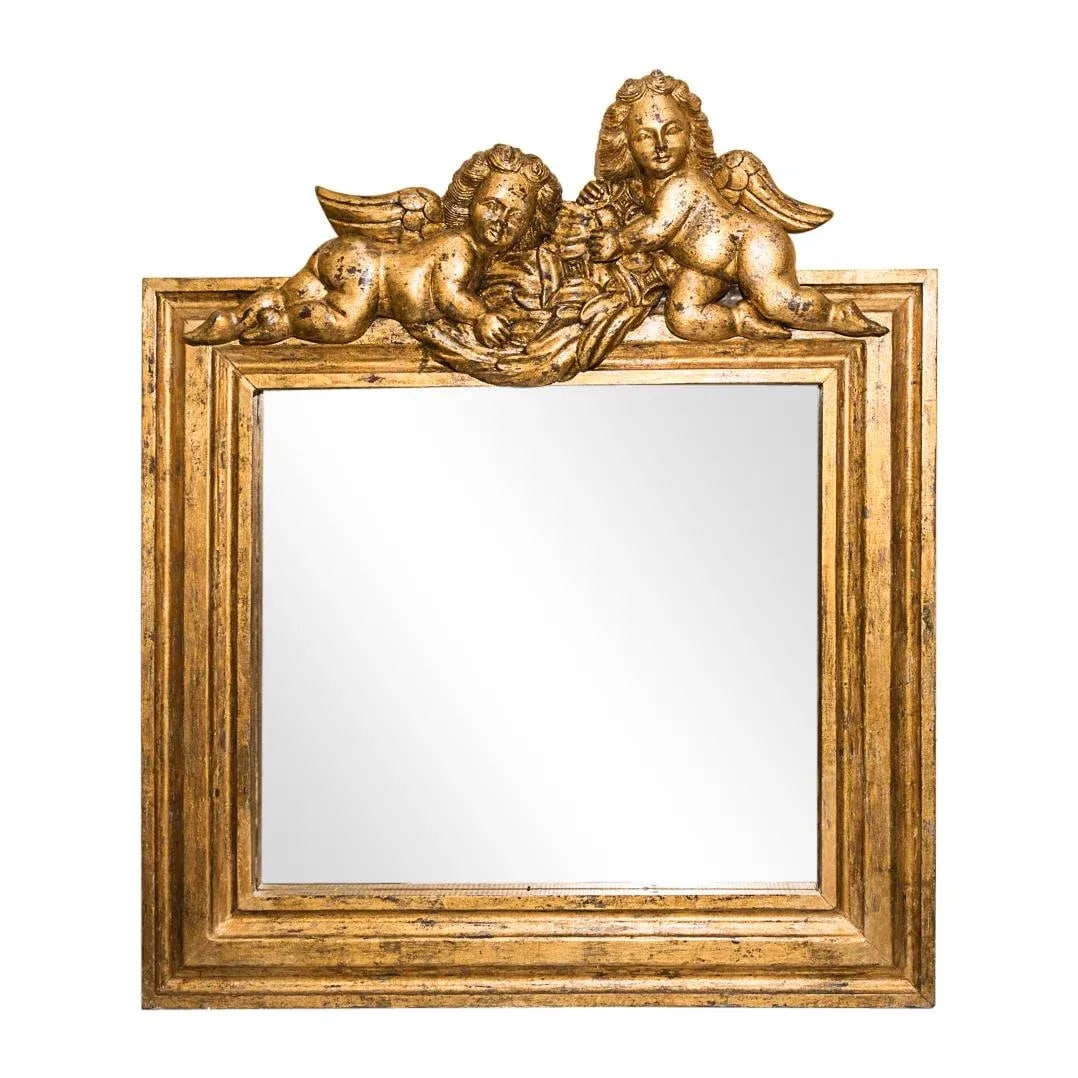 Gold Framed Mirror With Two Putti/ Angels - 8
