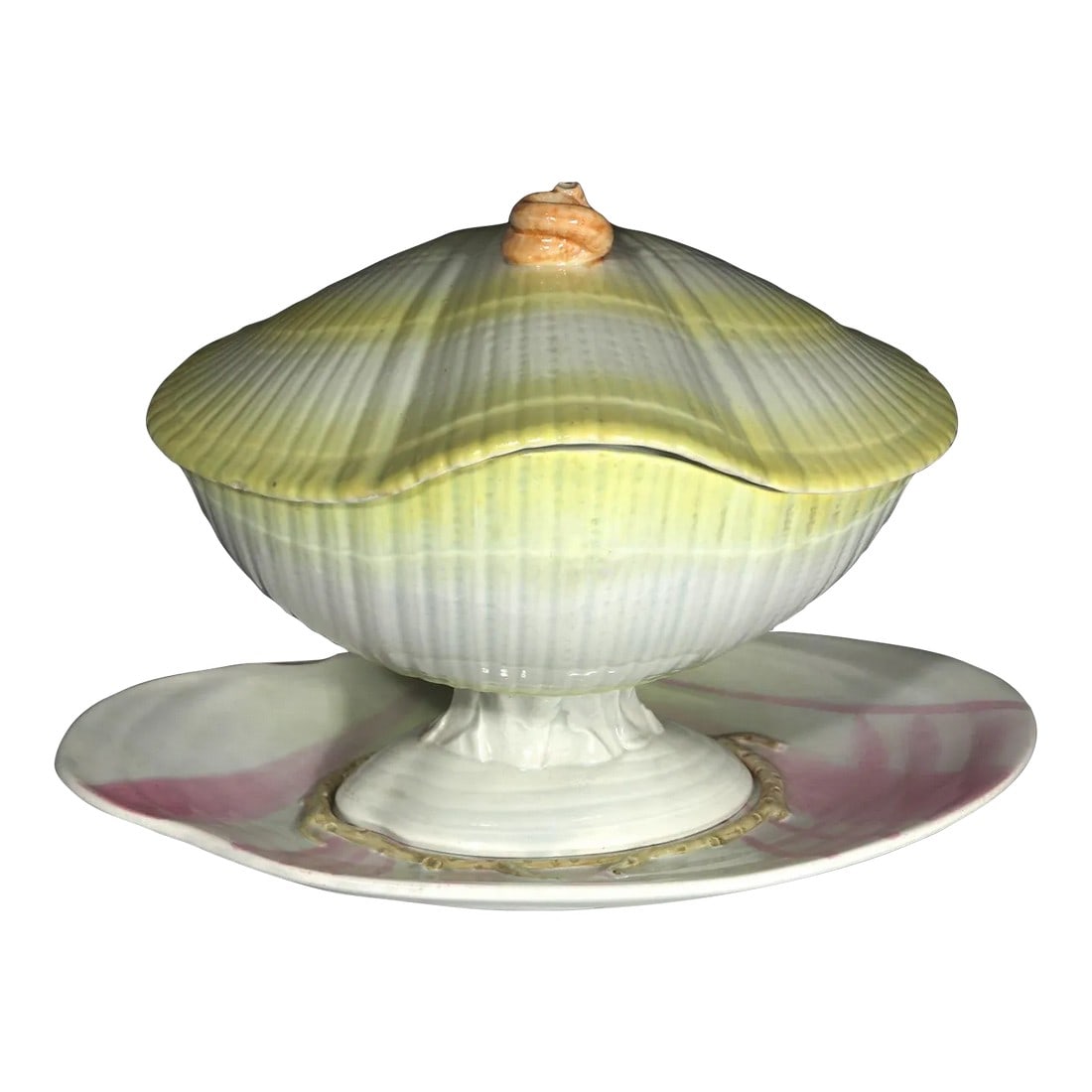 Wedgwood Pearlware Nautilus Sauce Tureen, Cover & Stand: Conchological Rarity: Wedgwood Pearlware Nautilus Sauce Tureen & Stand, Circa 1790 A superb and rare late 18th-century Wedgwood pearlware sauce tureen, cover, and stand, brilliantly modeled as a