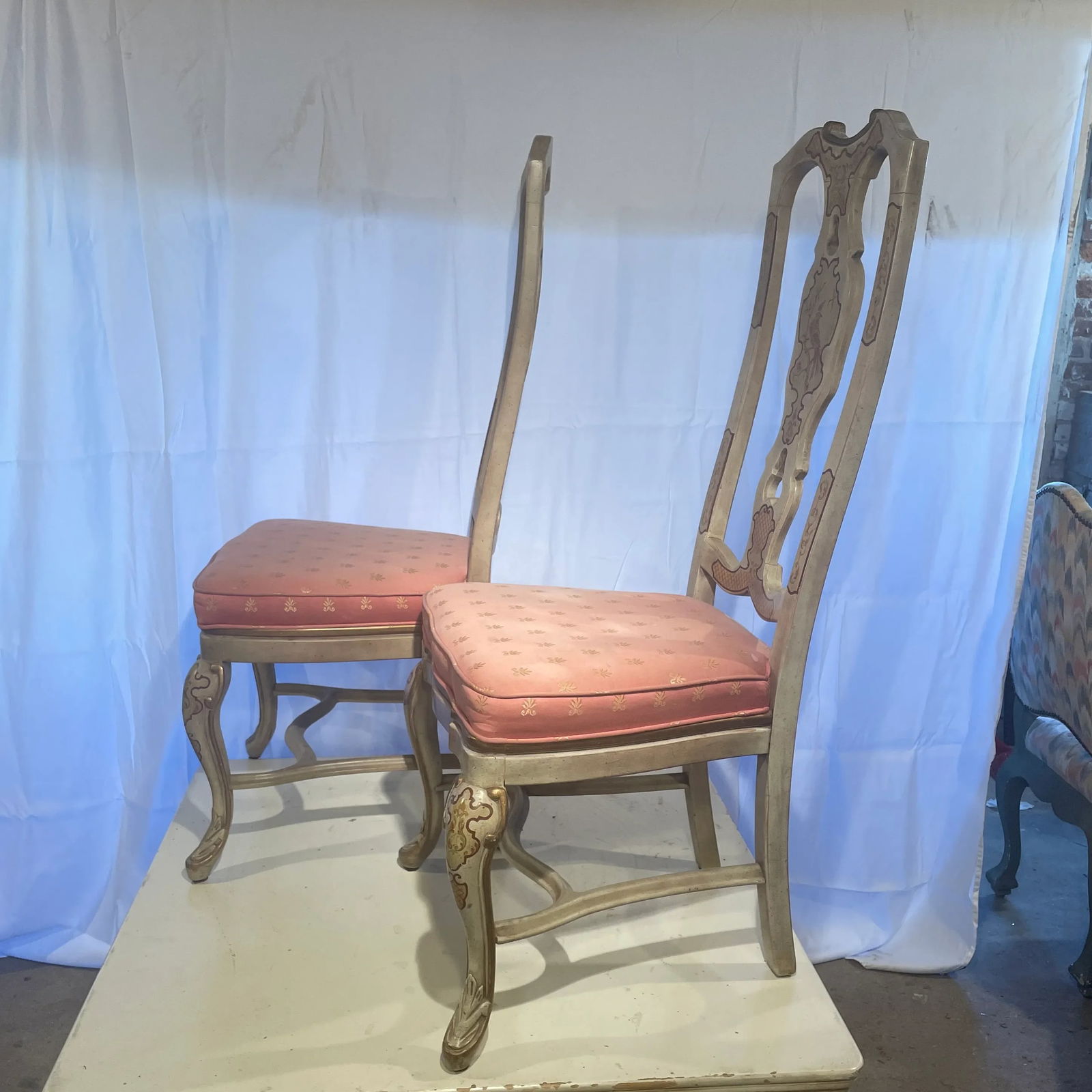 Mid 20th Century Pair of French Style Painted Chairs - 4