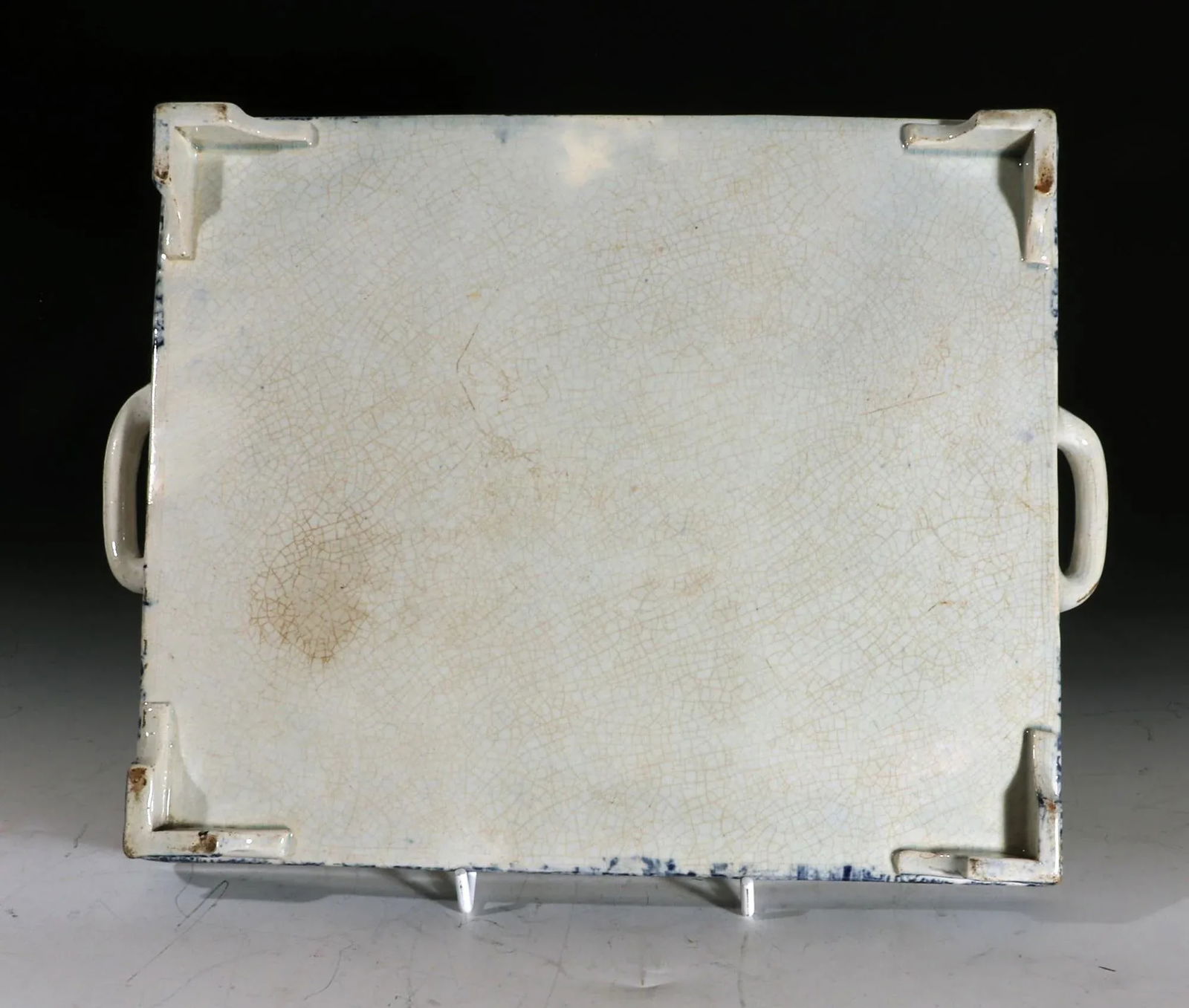 Large Pearlware Blue Printed Tray With the Angry Lion Pattern - 10