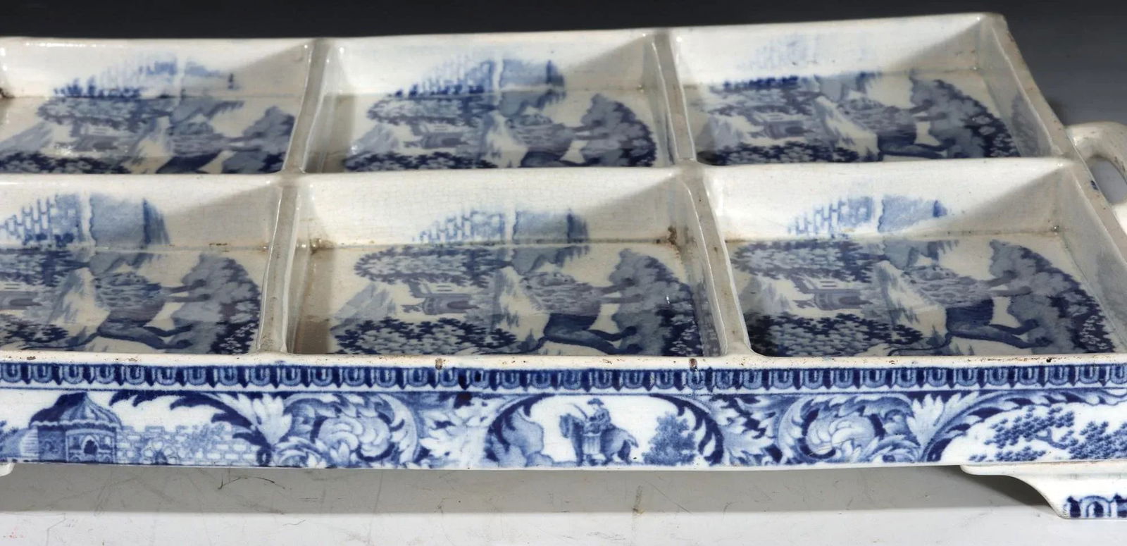 Large Pearlware Blue Printed Tray With the Angry Lion Pattern - 2