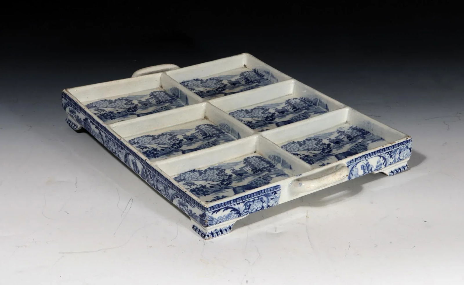 Large Pearlware Blue Printed Tray With the Angry Lion Pattern - 3