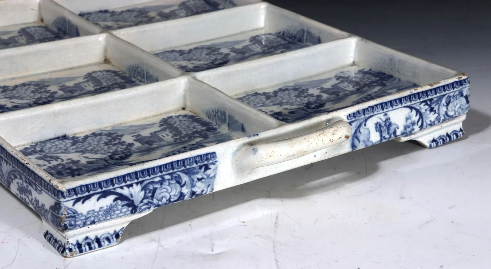 Large Pearlware Blue Printed Tray With the Angry Lion Pattern - 8