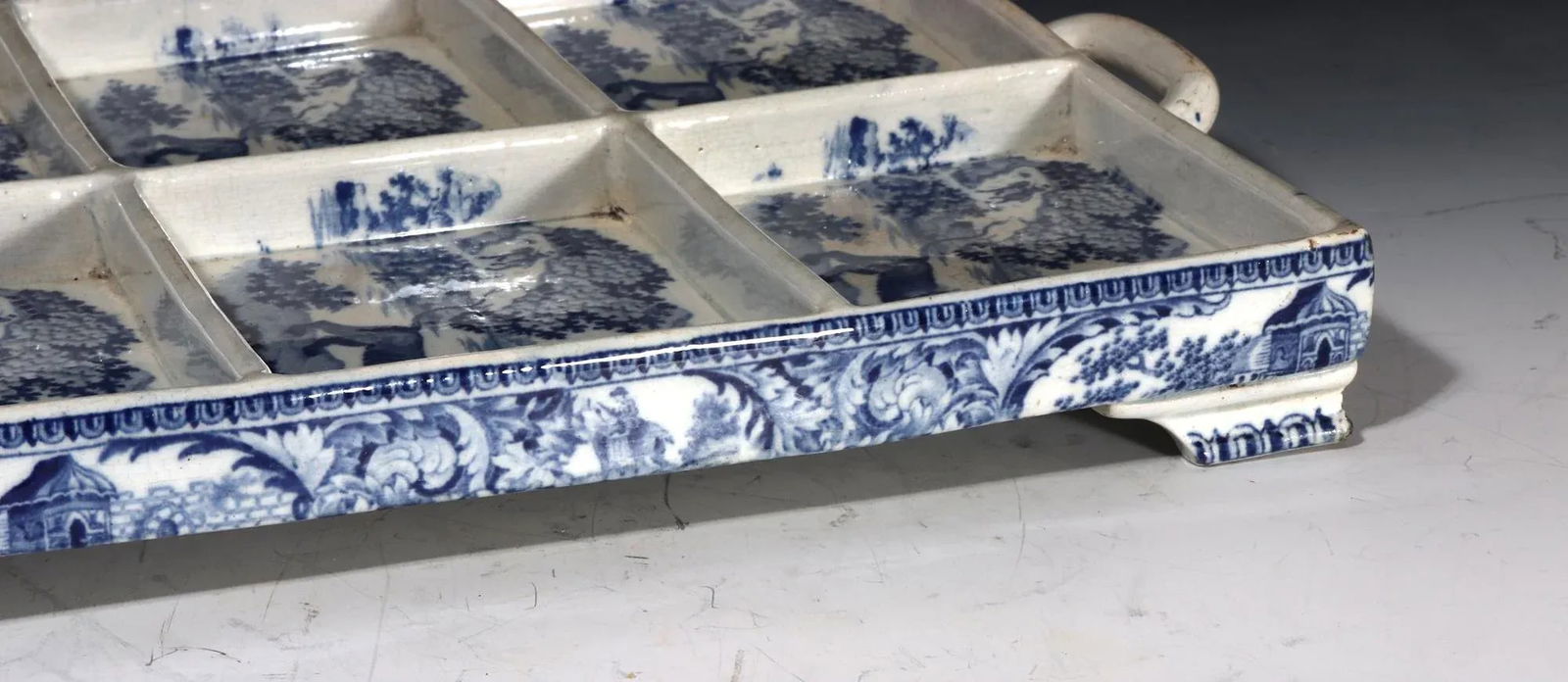 Large Pearlware Blue Printed Tray With the Angry Lion Pattern - 9