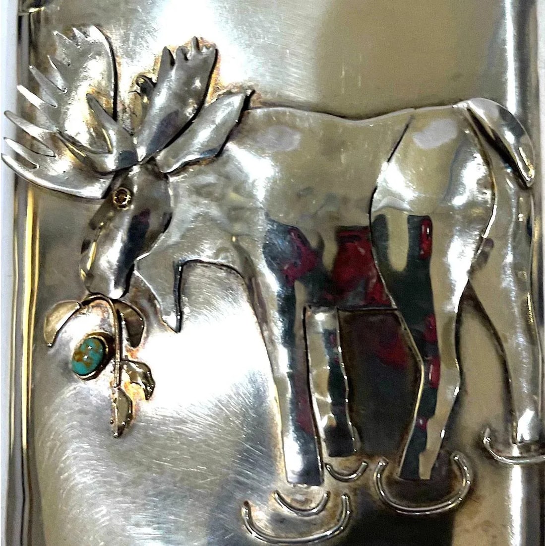 Montana Moose Hand-Forged Sterling Silver and Diamond Flask by Carol Helvey-Woolsey - 4
