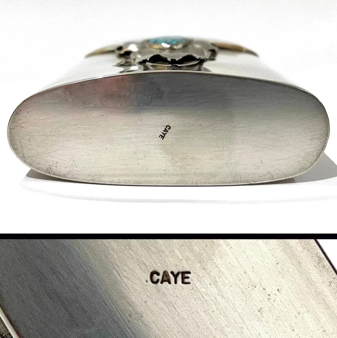 Buffalo Skull Sterling Silver and Turquoise Flask by Carol Helvey-Woolsey - 11