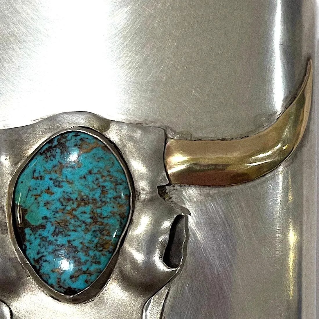 Buffalo Skull Sterling Silver and Turquoise Flask by Carol Helvey-Woolsey - 4