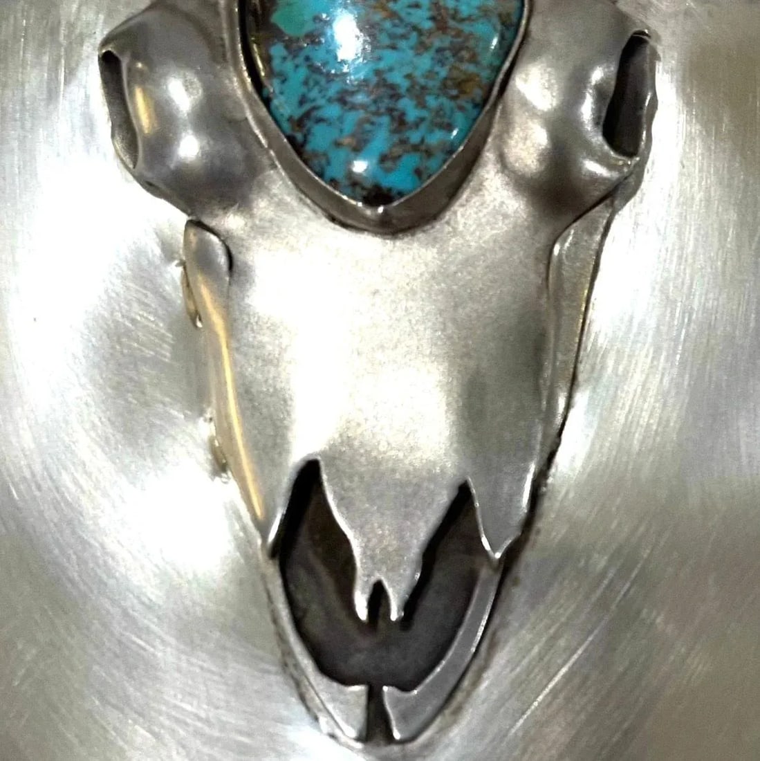 Buffalo Skull Sterling Silver and Turquoise Flask by Carol Helvey-Woolsey - 5