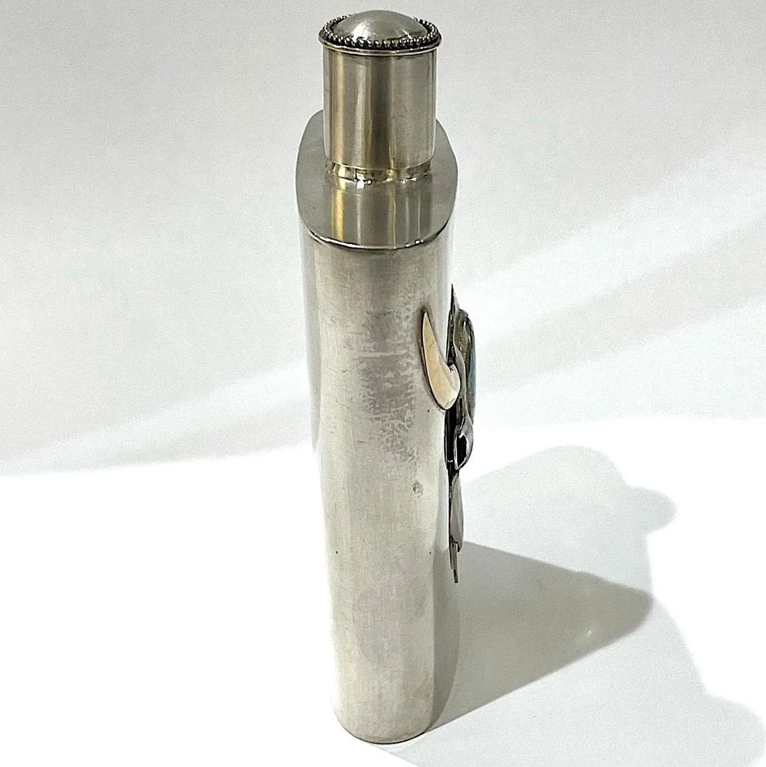 Buffalo Skull Sterling Silver and Turquoise Flask by Carol Helvey-Woolsey - 6