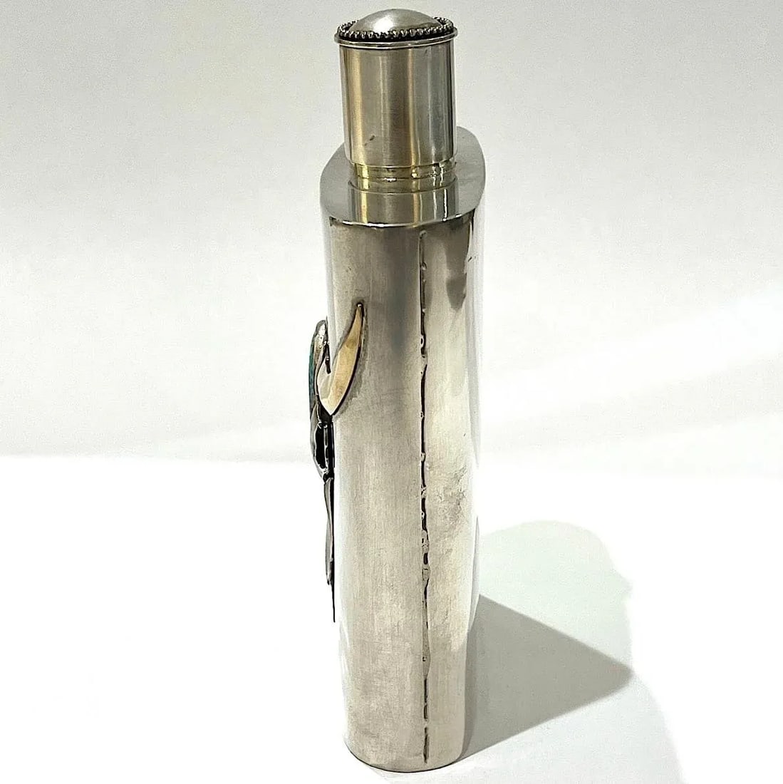 Buffalo Skull Sterling Silver and Turquoise Flask by Carol Helvey-Woolsey - 7