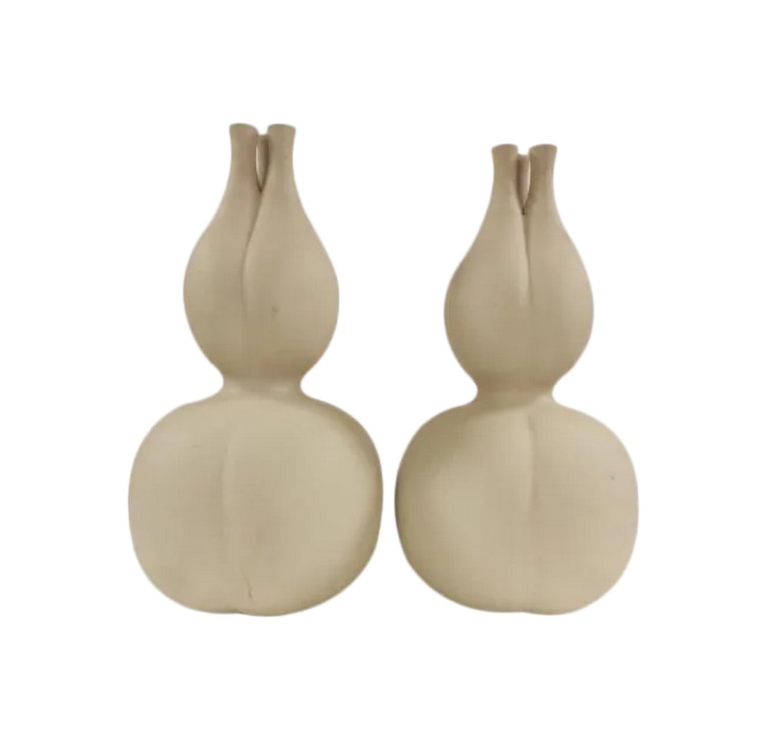Bisk Asian Vintage Three Head Gourd Vase (Pair, Can Be Sold Single): White three head gourd vase, inspired from the old Chinese wine holder " Gourd". The Ancient Doctor carry Gourd which inside ingredient as a medicine to treat patient . This three opening vase can
