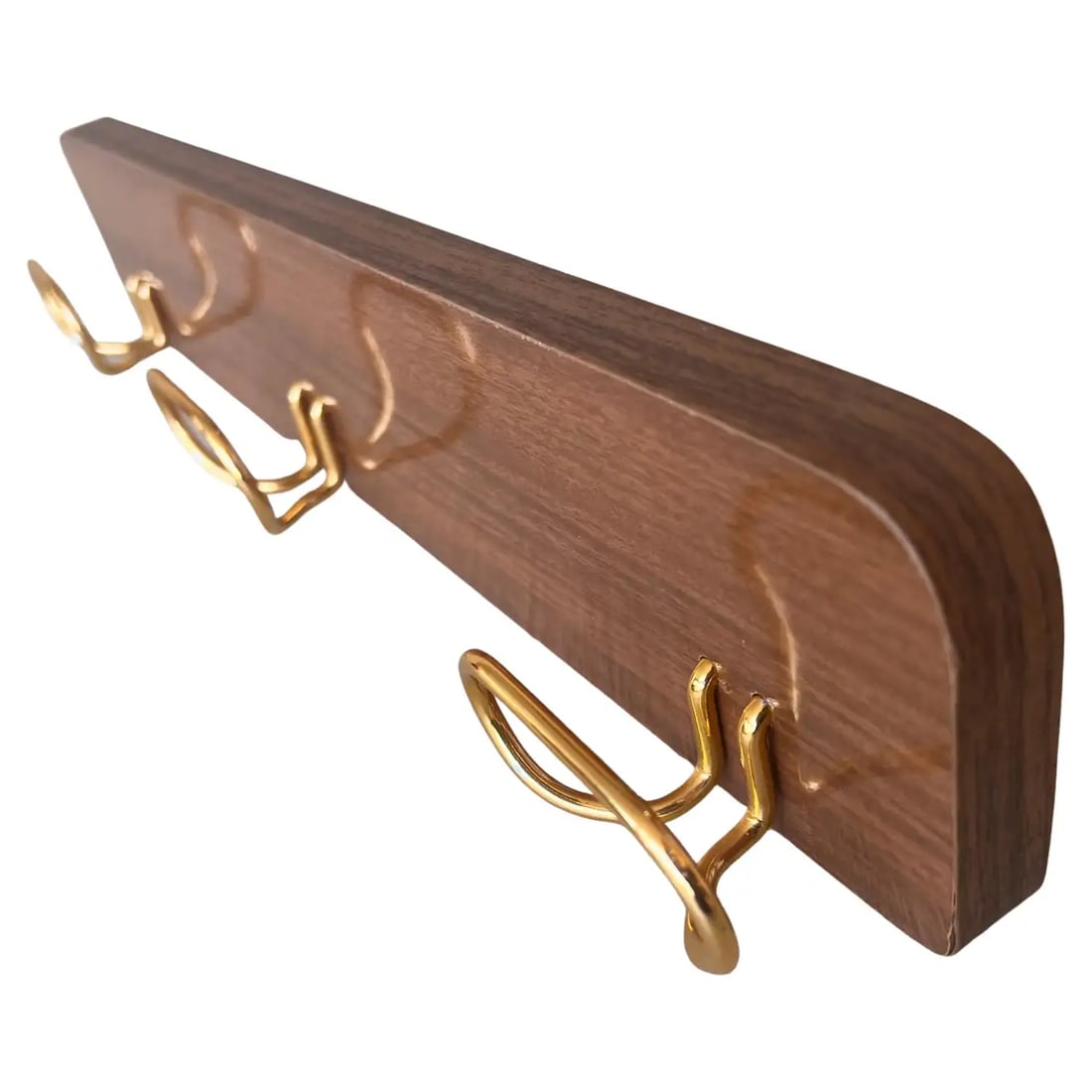 Italian, Mid-Century Modern Wood and Brass Wall Coat Hanger, 1960s - 10