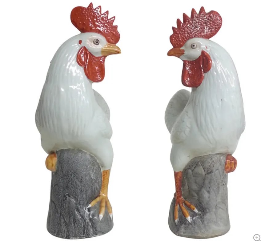 Vintage Chinese Decorative Roosters, Set of 2 - 8