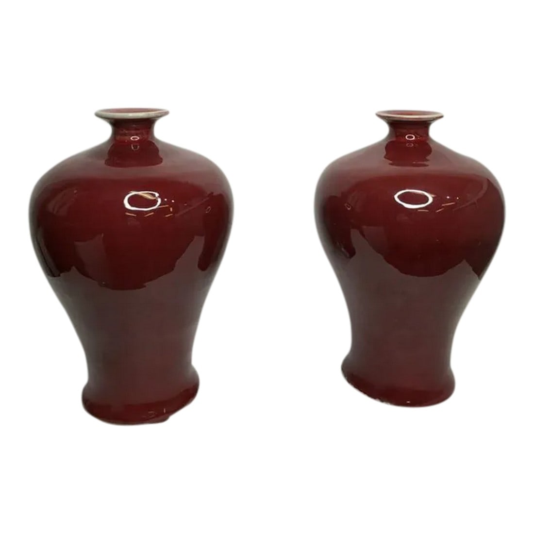 A Pair of Antique Red Chinese Meiping With Fire Glaze: A Pair Of Antique Red Chinese Meiping With Fire Glaze Condition: Alterations: Unknown Imperfections: Some Imperfections Condition Notes: Good overall condition, see photographs Dimensions: Height: