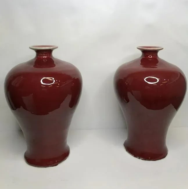 A Pair of Antique Red Chinese Meiping With Fire Glaze - 8