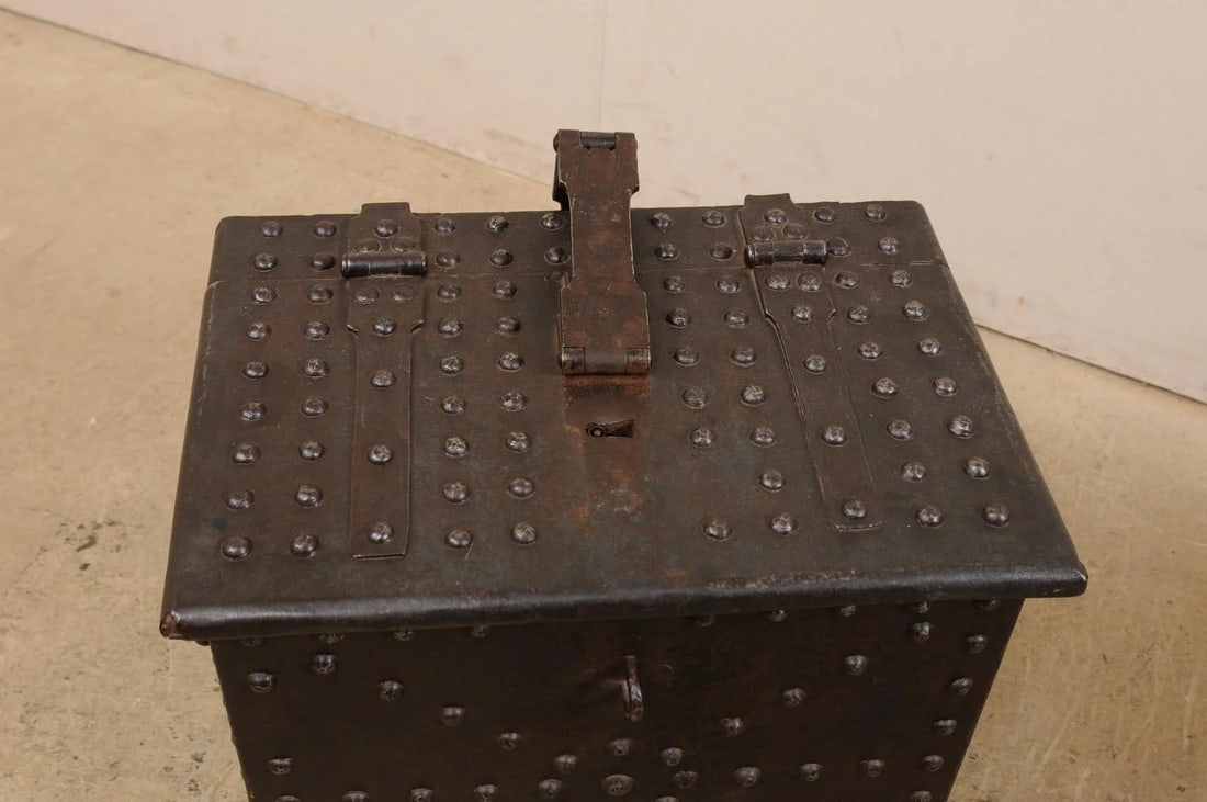 18th Century Iron Clad Wood Strong box, Spain - 12