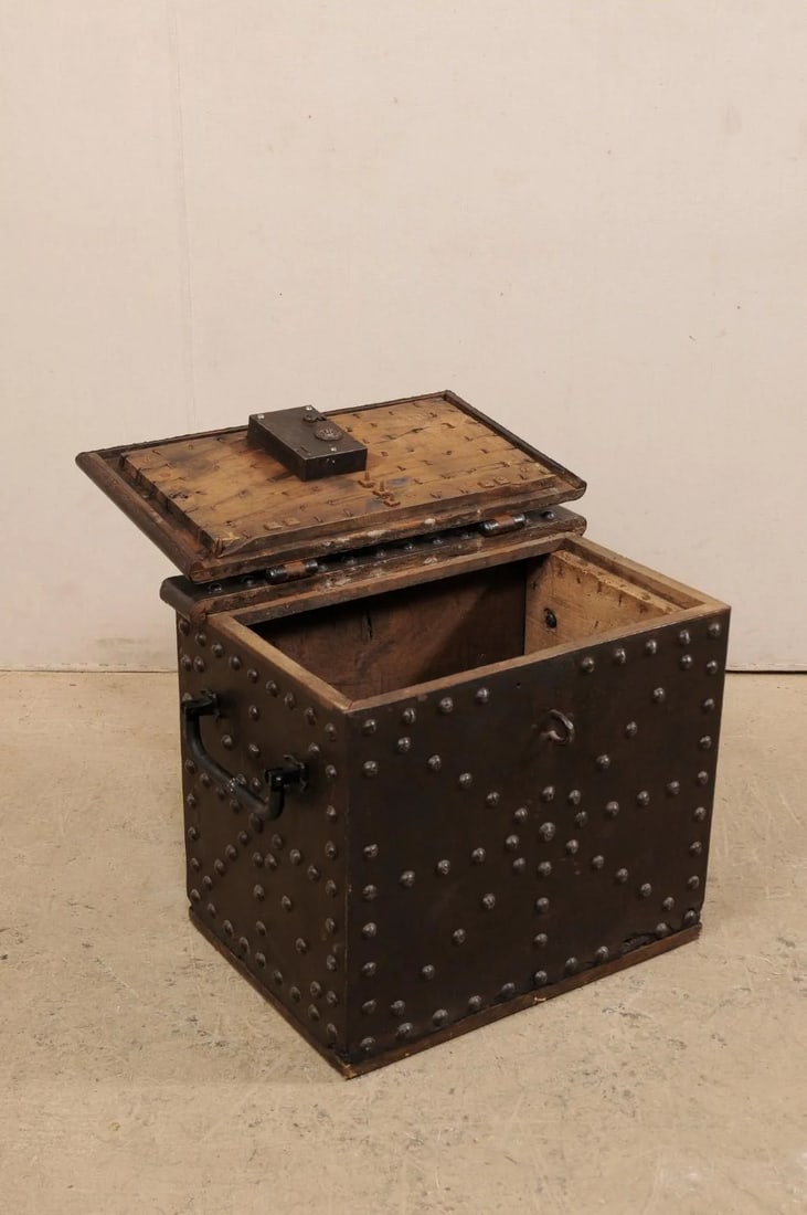18th Century Iron Clad Wood Strong box, Spain - 2
