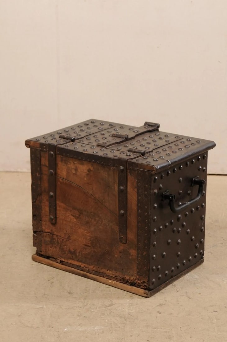 18th Century Iron Clad Wood Strong box, Spain - 5