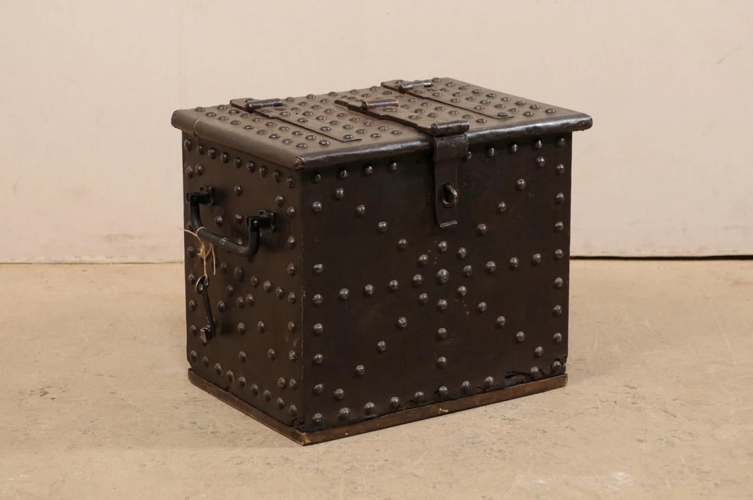 18th Century Iron Clad Wood Strong box, Spain - 9