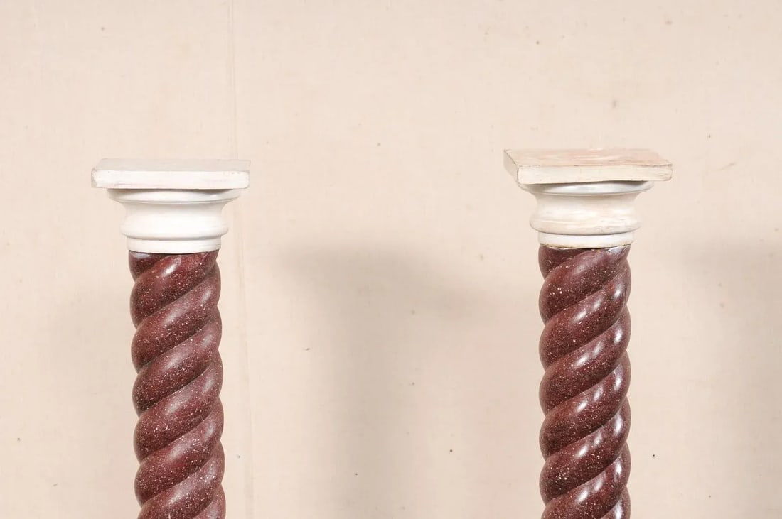 Early 20th Century Italian Pair Faux-Porphyry Twist Pedestals - 2